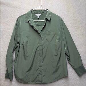Nine West Drapery Button Down Blouse Women’s Plus Size 0X Green
